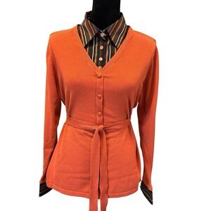 Notations‎ cardigan w/ faux undershirt Y2K Preppy Collegiate Women L Orange